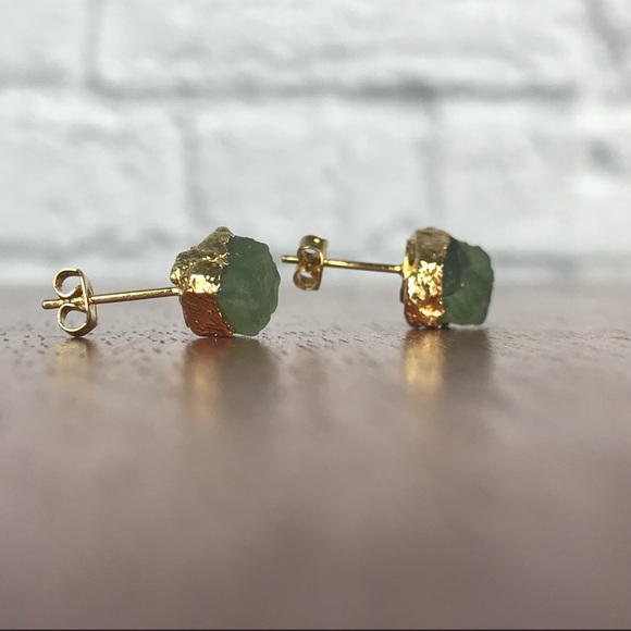 Natural Apatite Stone Raw Cut Freeform Earrings - Picture 4 of 6